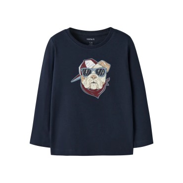 Maglia bambino Name it blu stampa Bulldog