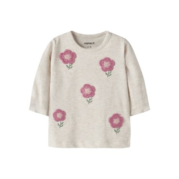 Maglia neonata Name it beige fiori ricamati