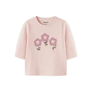 Maglia neonata Name it rosa fiori ricamati